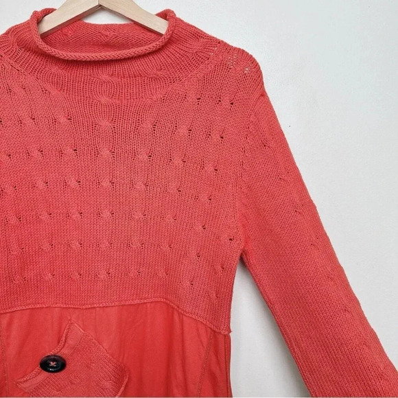 Pure Handknit Womens Size Small Mock Neck Coral  Knit Long Sleeve Tunic Sweater - Picture 6 of 15